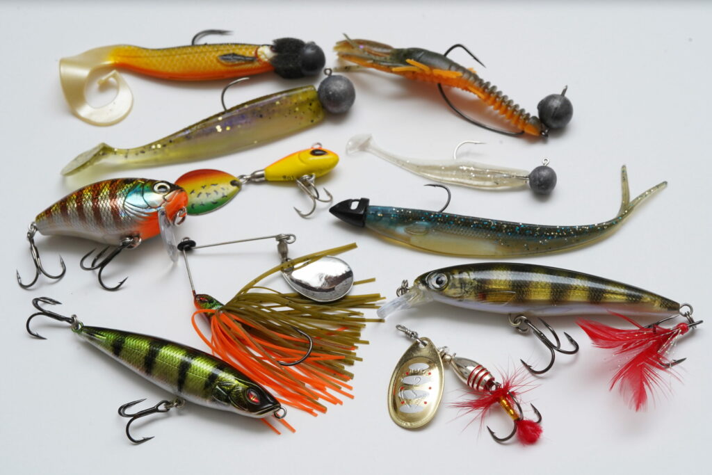 Various artificial lures for perch fishing