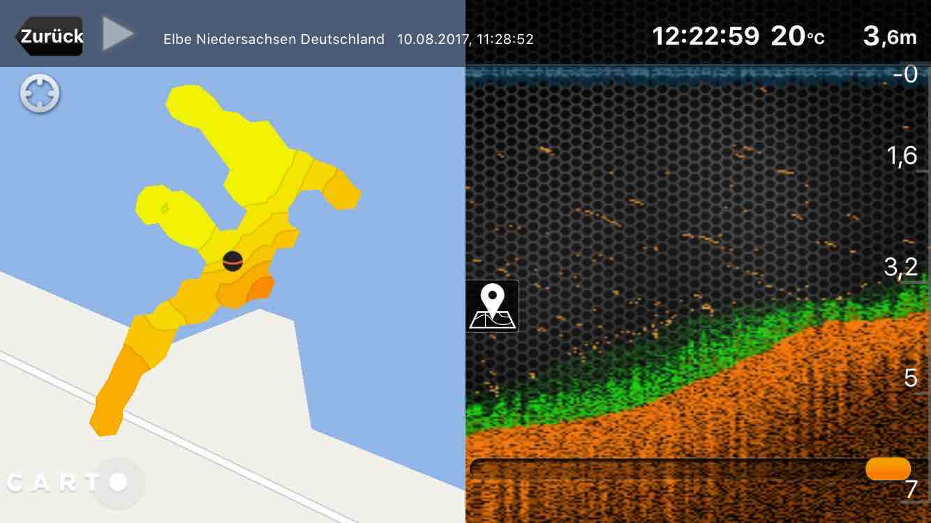 Deeper sonar and map views while scanning a body of water
