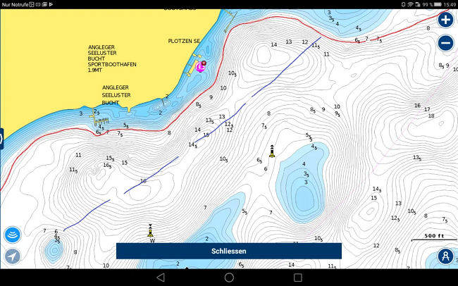 Original inland-water depth map showing contours and drop-offs